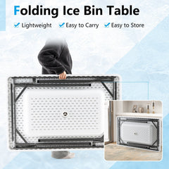 4 Feet Folding Ice Bin Table with Skirt for Camping Picnic Wedding with Ice Bucket-White