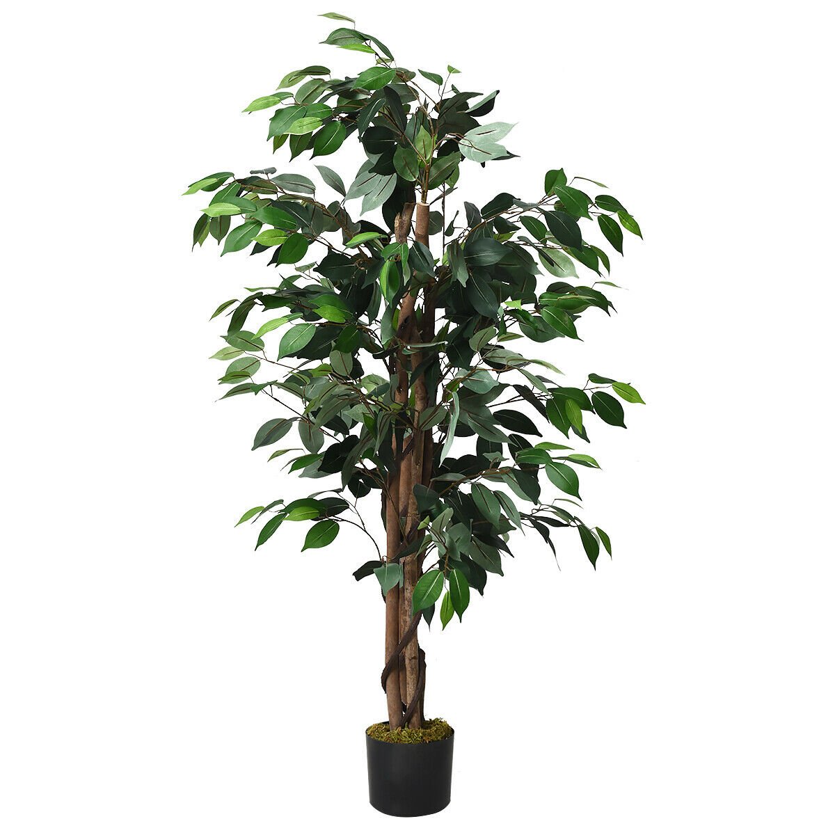4 Foot Artificial Ficus Tree with Rattan Bound Trunks, 504 Leaf Silk Ficus