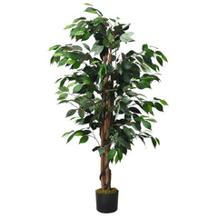 4 Foot Artificial Ficus Tree with Rattan Bound Trunks, 504 Leaf Silk Ficus