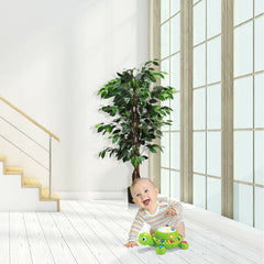 4 Foot Artificial Ficus Tree with Rattan Bound Trunks, 504 Leaf Silk Ficus