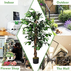 4 Foot Artificial Ficus Tree with Rattan Bound Trunks, 504 Leaf Silk Ficus