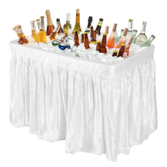 4 Feet Plastic Party Ice Folding Table with Matching Skirt and Ice Bucket-White