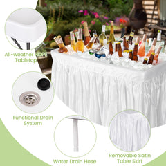 4 Feet Plastic Party Ice Folding Table with Matching Skirt and Ice Bucket-White