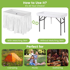 4 Feet Plastic Party Ice Folding Table with Matching Skirt and Ice Bucket-White