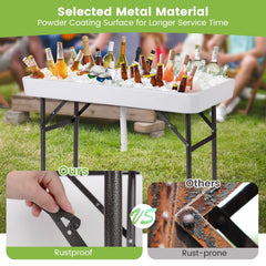 4 Feet Plastic Party Ice Folding Table with Matching Skirt and Ice Bucket-White