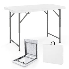 4 Feet Portable Camping Table with HDPE Tabletop and Metal Legs-White