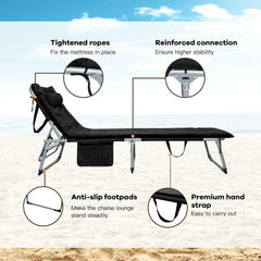 Four Fold Padded Folding Lounge Chair with Removable Mattress and Neck Pillow