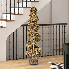 4 FT Artificial Topiary Spiral Tree Set of 2 with Vintage Plastic Nursery Pot-Gold