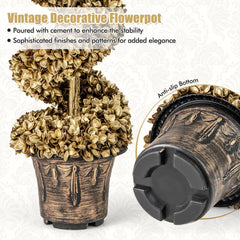 4 FT Artificial Topiary Spiral Tree Set of 2 with Vintage Plastic Nursery Pot-Gold