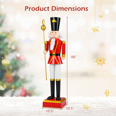 4 FT Christmas Nutcracker with High Hat & Beautiful Scepter-Black & Red