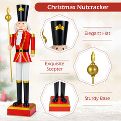 4 FT Christmas Nutcracker with High Hat & Beautiful Scepter-Black & Red