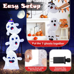 4 FT Lighted Standing Halloween Decoration Stacked Ghosts with 120 LED Lights
