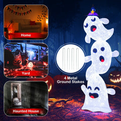 4 FT Lighted Standing Halloween Decoration Stacked Ghosts with 120 LED Lights