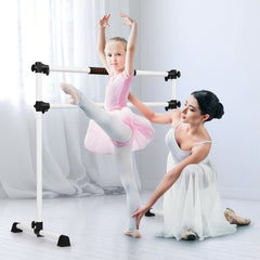 4 Feet Portable Freestanding Stable Construction Pilates Ballet Barre with Double Dance Bar-Gray