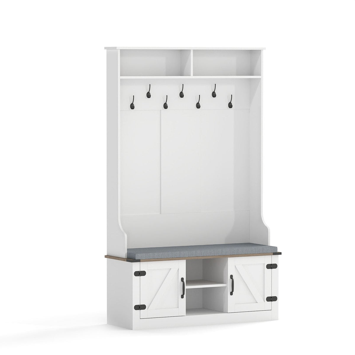 4-in-1 68.5 Inch Tall Coat Rack with Cushioned Bench and Shoe Storage-White