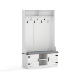 4-in-1 68.5 Inch Tall Coat Rack with Cushioned Bench and Shoe Storage-White