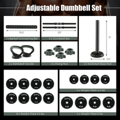 4 in 1 Adjustable Weight Dumbbell Set-Black