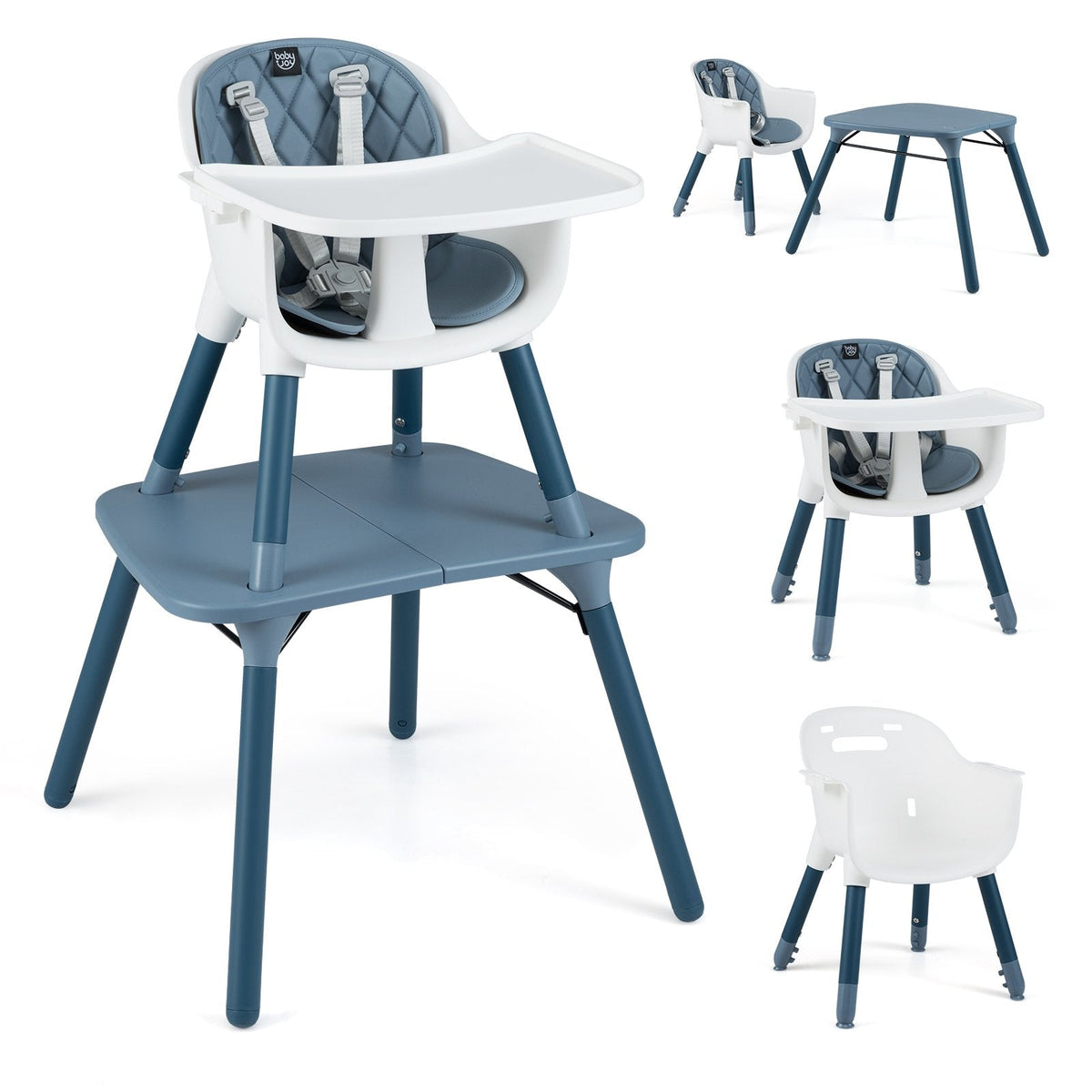 4-in-1 Baby Convertible Toddler Table Chair Set with PU Cushion-Blue