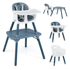 4-in-1 Baby Convertible Toddler Table Chair Set with PU Cushion-Blue
