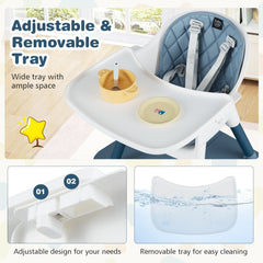 4-in-1 Baby Convertible Toddler Table Chair Set with PU Cushion-Blue