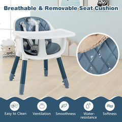 4-in-1 Baby Convertible Toddler Table Chair Set with PU Cushion-Blue