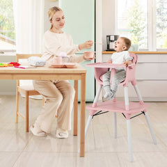 4-in-1 Baby Convertible Toddler Table Chair Set with PU Cushion-Pink