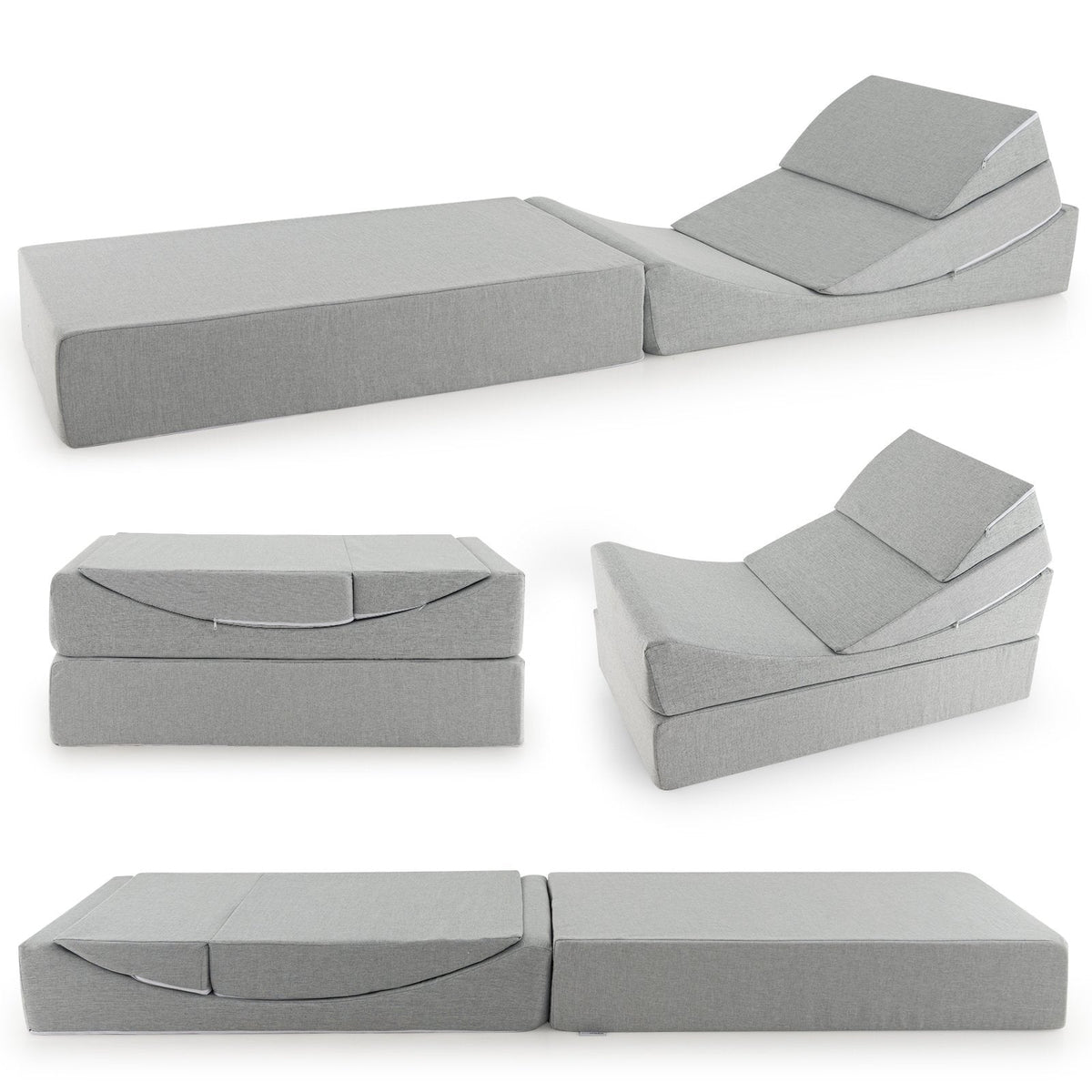 4-in-1 Convertible Folding Sofa Bed with High-Density Foam-Gray
