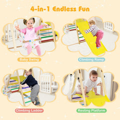 4-in-1 Indoor Jungle Gym with Baby Swing and Climbing Ramp-Multicolor