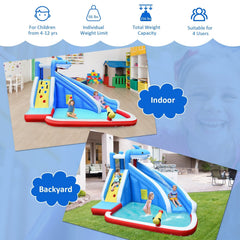 4-in-1 Shark Inflatable Water Park with Climbing Wall and 735W Blower