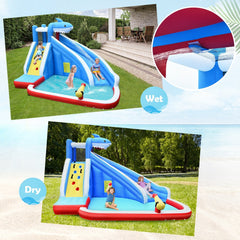 4-in-1 Shark Inflatable Water Park with Climbing Wall and 735W Blower