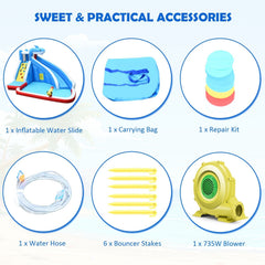 4-in-1 Shark Inflatable Water Park with Climbing Wall and 735W Blower