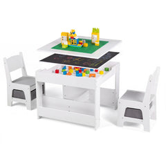 4 in 1 Kids Table and Chairs with Building Blocks and Bookshelves-Grey