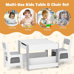 4 in 1 Kids Toddler Activity Table and Chairs Set with Reversible Tabletop-Grey