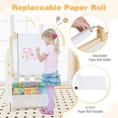 4-in-1 Toddler Activity Table Set with Magnetic Whiteboard and Chalk Board-Natural