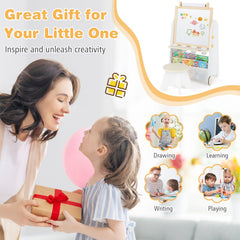 4-in-1 Toddler Activity Table Set with Magnetic Whiteboard and Chalk Board-Natural