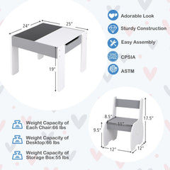 4-in-1 Wooden Activity Kids Table and Chairs with Storage and Detachable Blackboard-Gray
