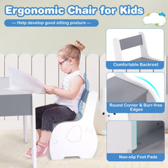 4-in-1 Wooden Activity Kids Table and Chairs with Storage and Detachable Blackboard-Gray