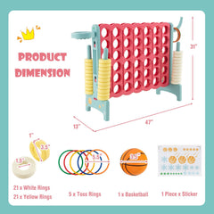 4-in-a-Row Connect Game with Basketball Hoop and Toss Ring-Blue
