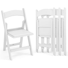 4 Pack White Resin Folding Chairs with Padded Seats for Weddings, Garden Parties and Extra Dining Seats