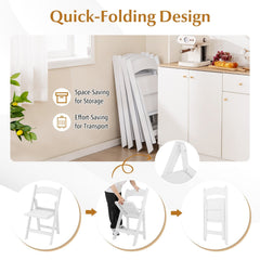 4 Pack White Resin Folding Chairs with Padded Seats for Weddings, Garden Parties and Extra Dining Seats