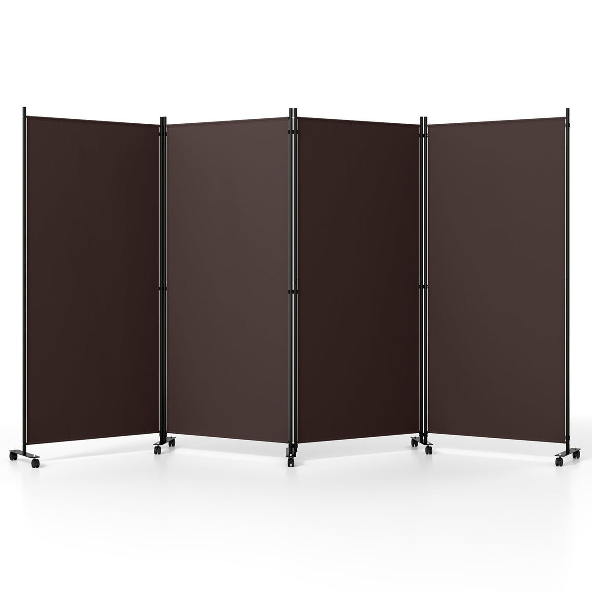4 Panel Folding Privacy Screen Room Divider with Wheels-Brown