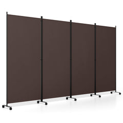 4 Panel Folding Privacy Screen Room Divider with Wheels-Brown