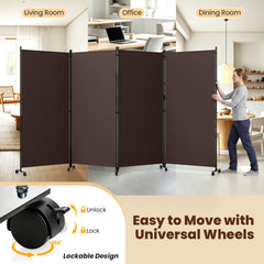 4 Panel Folding Privacy Screen Room Divider with Wheels-Brown