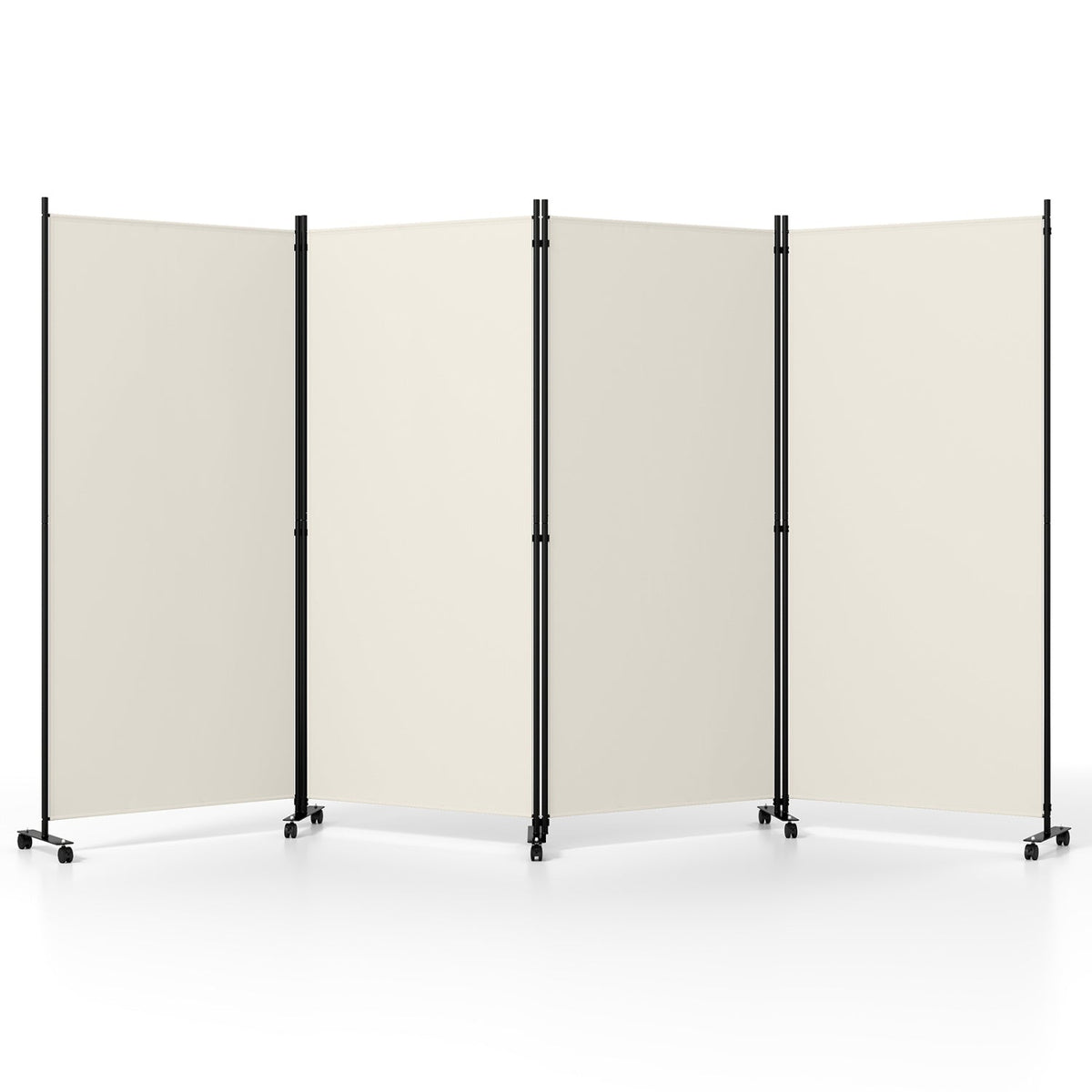 4 Panel Folding Privacy Screen Room Divider with Wheels-White