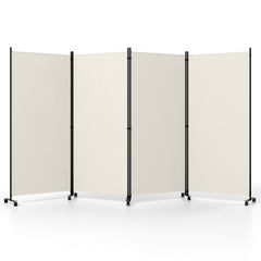 4 Panel Folding Privacy Screen Room Divider with Wheels-White