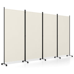 4 Panel Folding Privacy Screen Room Divider with Wheels-White