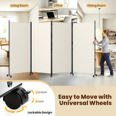 4 Panel Folding Privacy Screen Room Divider with Wheels-White