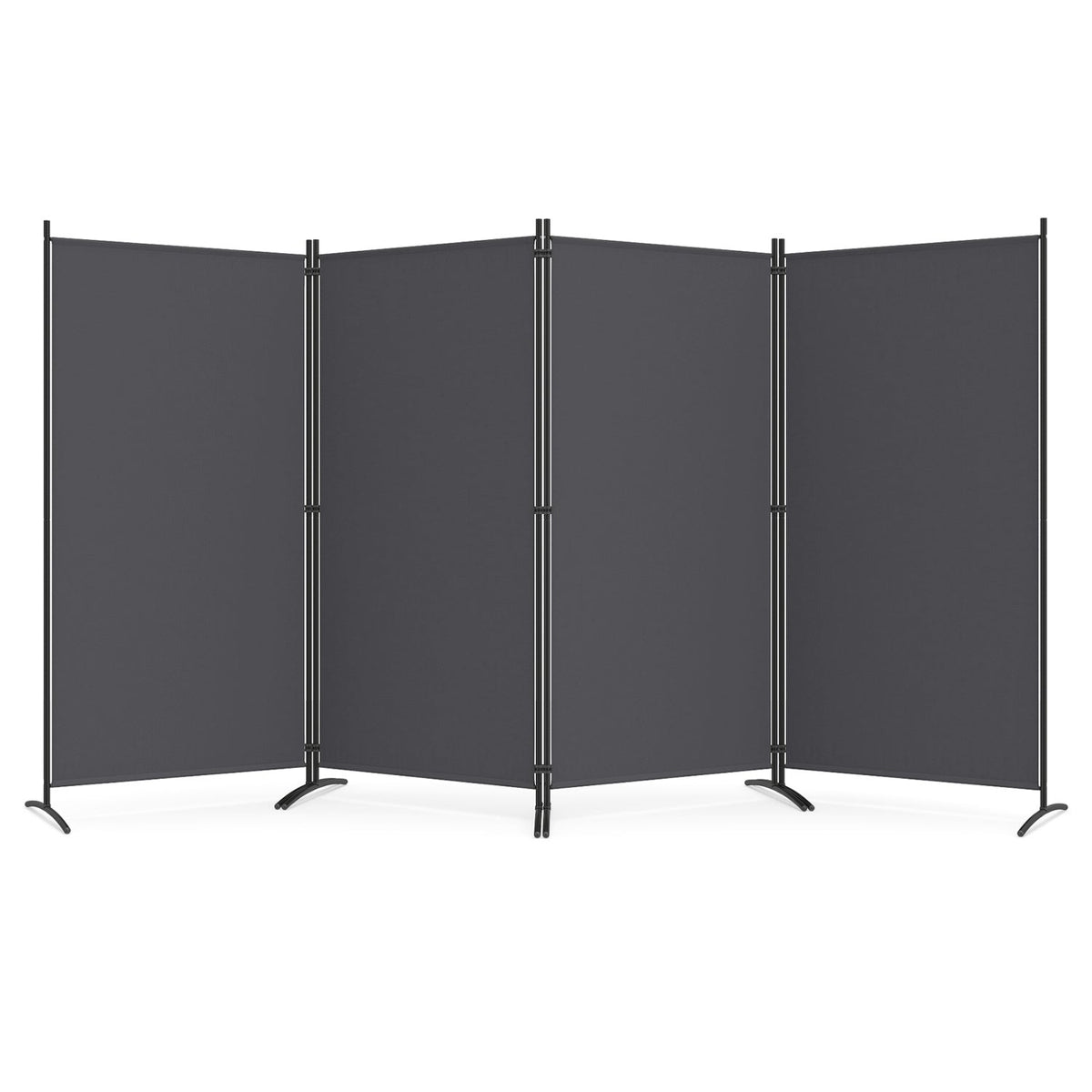 4 Panel Room Divider 6 FT Tall Folding Privacy Screen with Curved Metal Feet-Gray