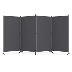4 Panel Room Divider 6 FT Tall Folding Privacy Screen with Curved Metal Feet-Gray