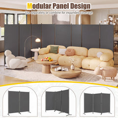 4 Panel Room Divider 6 FT Tall Folding Privacy Screen with Curved Metal Feet-Gray